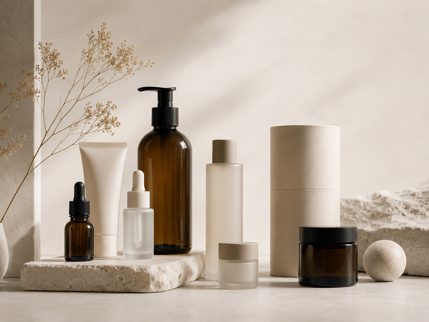 Beauty packaging bottles, jars, pumps, labels and outer packaging direction